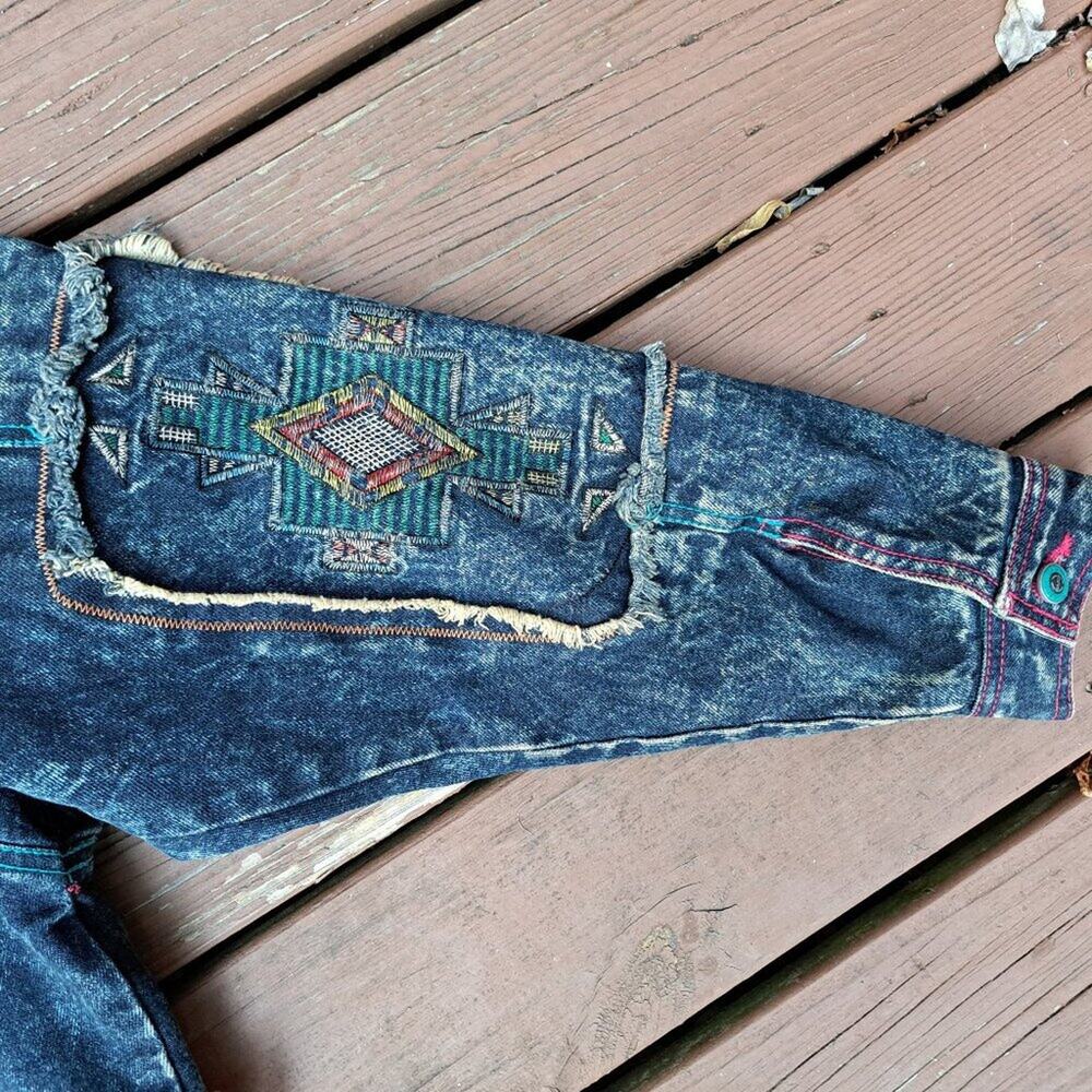 %Vintage Major Damage Jean Jacket Embroidered Buttons Y2K 80s 90s Men Large - Picture 4 of 14